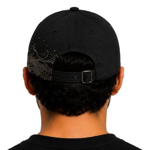 Casquette de baseball de luxe noire à strass, motif vague, ajustable, en coton, style Dad Hat, streetwear premium, mode unisexe, OEM ODM, vente en gros - Product Image 2