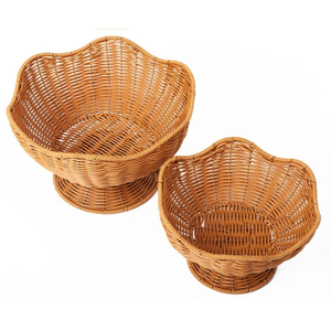 Corbeille à fruits en rotin sur piédestal, panier de service fait main multifonctionnel pour la salle à manger, la décoration intérieure et l'affichage en magasin - Product Image 2