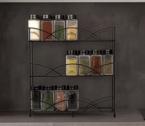 Cabinet <b>Spice</b> <b>Rack</b> 3 Tier Black Powder Coated Shelving <b>Racks</b> Rectangle Storage <b>Organizer</b> Kitchenware Item for Multipurpose - Product Image 3