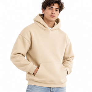 Sweat à capuche oversize pour homme avec cordon de serrage, capuche croisée, épaules tombantes, poche frontale et poignets côtelés - Product Image 3