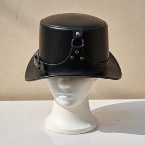 Premium quality custom made Handmade Black Leather <b>Steampunk</b> Top <b>Hat</b> Gothic Buckle Band Festival Cosplay <b>Hat</b> - Product Image 3