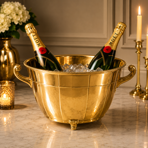 Seau à champagne sur piédestal en laiton, artisanal, grande capacité, refroidisseur de vin et de glace, centre de table de luxe pour fêtes - Product Image 3