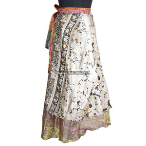 New Indian Vintage Silk Saree Wrap <b>Skirt</b> Women Wear Vintage Silk Sari <b>Long</b> Length Wrap Around <b>Skirt</b> 2 Layer Reversible Length - Product Image 2