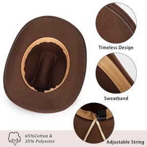 Chapeau de cowboy occidental pour hommes et femmes, chapeau Fedora classique à enrouler avec ceinture à boucle, vente en gros OEM - Product Image 6