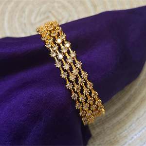 Gold Plated Cuff <b>Bangles</b> with Zircon Stones <b>Copper</b> Diamond Lookalike Bracelets for Engagement Gift - Product Image 1