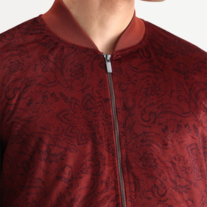 Men's Red Paisley Printed Bomber <b>Jacket</b> Stand Collar Zipper Closure Smart Casual Autumn Wear Regular Fit Polyester Material - Product Image 6