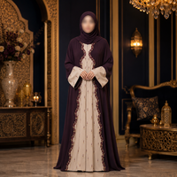 Abaya bicolore |   Robe longue pour femmes musulmanes, brodée à la main avec des perles de pierre, tenue islamique élégante, style royal
