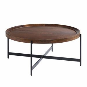 Modern <b>Round</b> Coffee <b>Table</b> With Rattan Top And Metal Frame Storage Living Room Furniture - Product Image 3