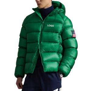 Men Green Hooded <b>Canvas</b> Puffer <b>Jacket</b> American Flag Patch Front Waterproof Breathable Eco-Friendly Windproof Winter Casual Coat - Product Image 4