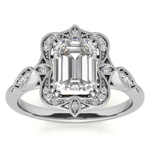 Anillo de Compromiso con Diamante Cultivado en Laboratorio, Corte Esmeralda, Certificado IGI, Natural, de Gema Creative, con Diamantes Rellenos, Claridad VS1, Estilo Elegante - Product Image 1