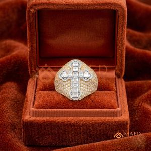 <b>Mens</b> Gold Tone Moissanite Diamond Cross <b>Ring</b> Hip Hop Statement Jewelry Fashion <b>Ring</b> <b>for</b> <b>Men</b> Modern Wear - Product Image 6