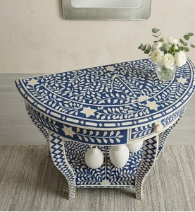 Bone Inlay <b>Console</b> <b>Table</b> Oval Wooden Entryway Desk Agate Inlay Living Room Accent <b>Table</b> - Product Image 4