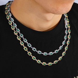 Collar de tenis de diamantes cultivados en laboratorio con esmeraldas, plata 925, ligero, diamante certificado, gema verde, joyería fina de lujo, pieza llamativa - Product Image 1