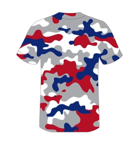 Maillot de baseball personnalisé pour homme, imprimé camouflage rouge, bleu, gris, manches courtes, boutons sur le devant, vêtement respirant en polyester - Product Image 3