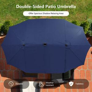 15 Feet Twin Patio Umbrella with 48 Solar LED <b>Lights</b> for Your Outdoor <b>Space</b> - Product Image 6