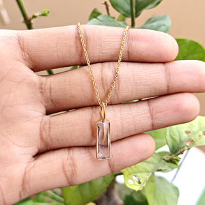 Chunky gemstone <b>necklace</b> rectangle cut clear quartz charm pendant <b>necklace</b> 18k gold plated bezel set minimalist jewelry <b>necklace</b> - Product Image 6