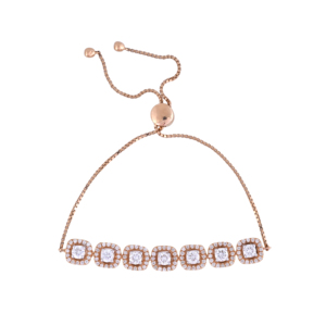 Bracelet tennis de luxe tendance à maillons carrés Halo en or rose massif 18 carats avec diamants, cadeau de mariage pour femme - Product Image 3