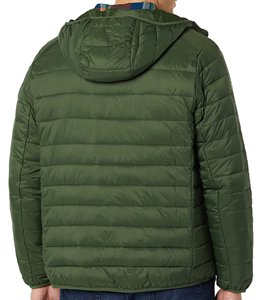 Men's Green Hooded Puffer <b>Jacket</b> Windproof Polyester <b>Casual</b> Coat With Zipper Closure - Product Image 6