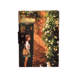 Girl Standing on the Door Wall Printed Cardboard <b>Journal</b> | Hardcover Notebook | 200 White Pages | 7x5 Writing Diary - Product Image 1