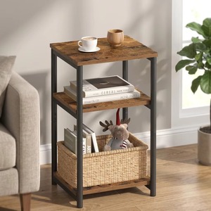 Mesa de Centro Moderna de Madera Industrial con Estructura Metálica, Cesta de Almacenamiento y Estante para Sala de Estar - Product Image 1