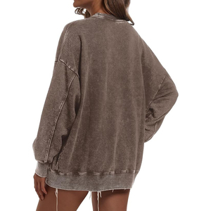 Sudaderas con hombros descubiertos para mujer, cuello redondo con abertura, manga larga, corte holgado, mezcla de algodón y forro polar suave - Product Image 3