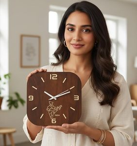 Round Wooden Art Deco Silent Quartz <b>Battery</b> Powered Hanging Wall <b>Clock</b> Decorative Timepiece for Living Room Bedroom - Product Image 2