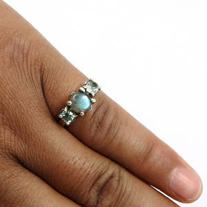Anillo de Plata de Ley 925 con Topacio Azul Natural y Labradorita de Calidad Premium, Engastado con Múltiples Piedras Preciosas, Estilo Bohemio - Product Image 2