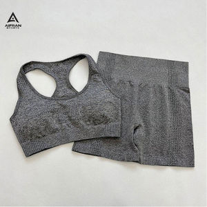 AIFRAN Sports Seamless <b>Long</b> <b>Sleeve</b> <b>Crop</b> Top and Leggings Set <b>Black</b> Print Quick Dry Spandex Contrast Stitch Fitness Wear - Product Image 4