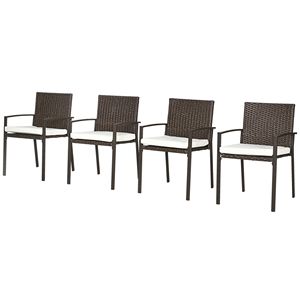 Set di Mobili da Esterno in Rattan Bianco Crema con 4 Sedie da Pranzo e Cuscini - Product Image 1