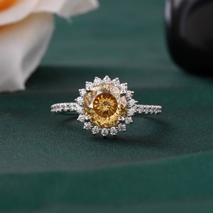 2.00 CT Fancy Yellow Portuguese Cut Lab Grown Diamond <b>Ring</b> with Prong Setting in 14K <b>Gold</b> <b>Cocktail</b> Statement - Product Image 1