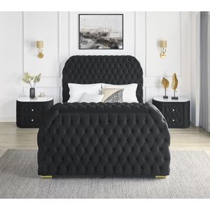 Set Camera da Letto 3 Pezzi King Size con Testiera Imbottita in Velluto Nero, Trapuntatura Profonda e Sollevatore TV - Product Image 1