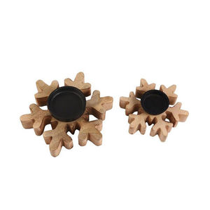 Produit de décoration de Noël tendance et unique pour la maison et l'hôtel : Bougie chauffe-plat en aluminium noir à finition étoile de neige sur base en bois, très vendue - Product Image 2