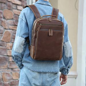 Mochila de cuero marrón a la moda para hombre, bolso para ordenador portátil, mochila de viaje Vintage, mochila grande para trabajo y negocios, mochila escolar de algodón - Product Image 6