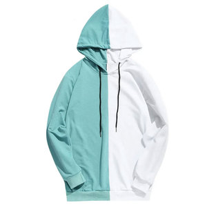 Men's Autumn Long Sleeve Hoodies Fashion Half <b>Black</b> Half White Cool Patchwork Cotton <b>Fleece</b> Eco-Friendly Breathable Hoodies - Product Image 1