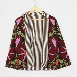 Women Velvet Embroidered <b>Jacket</b> Mandarin Collar Floral Boho Style Autumn Coat Handmade Suzani <b>Pattern</b> Full Sleeve - Product Image 2