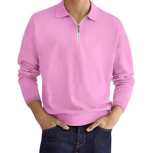 Camiseta Polo de Manga Larga para Hombre con Cuello de Cierre de Cremallera, Estilo Casual, Color Sólido, Precio Razonable - Product Image 3