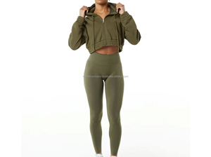 Sudadera con capucha corta de gran tamaño para mujer, chándal 55% algodón 45% Spandex, cremallera completa, estilo de hombro caído, bordado, con capucha, corte recortado - Product Image 6