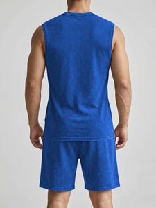 Nouvel arrivage de haute qualité : Ensemble deux pièces pour homme, débardeur et short, style délavé à l'acide, sans manches, à ourlet brut - Product Image 2