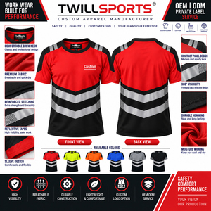 Camiseta de Trabajo Reflectante Personalizada TwilSports, Roja y Negra, de Secado Rápido, Camiseta de Seguridad de Manga Corta para Hombre, Impresión por Transferencia de Calor - Product Image 6