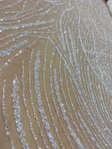 Tela de encaje con cuentas, malla de tul con bordado de lentejuelas blancas para vestido de novia, alta costura, vestido de novia por yarda, precio mayorista B2B - Product Image 4