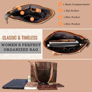 Bolso de Mano Madosh para Mujer, de Cuero Genuino Marrón, Resistente, para Portátil, Estilo Bandolera, Clutch, Ligero, Vintage, con Dos Cierres - Product Image 4