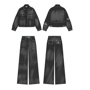 Conjuntos de Ropa Urbana Personalizada, Pantalones Vaqueros de Mezclilla, Traje Deportivo para Hombre, Ropa Urbana, Conjuntos de Pantalones Vaqueros con Lavado Ácido para Hombre - Product Image 1
