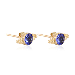 14k Yellow Gold Bezel Set Tanzanite Gemstone Round Stud Earrings Wholesale Fine Jewelry, Earlobe Earrings For Gift - Product Image 6