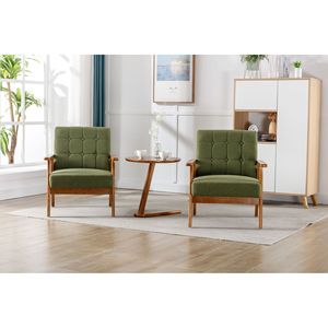 Metà del secolo moderno accento sedie Set 2 comode poltrone in tessuto di legno con tavolino per soggiorno camera da letto ufficio - Product Image 3