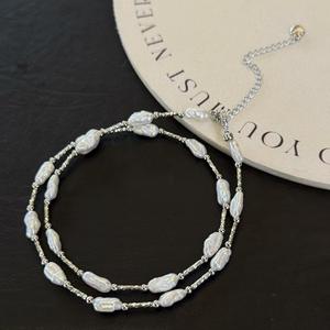 Collar de Perlas Barrocas, Collar de Clavícula Irregular de Agua Dulce Natural, Doble Capa - Product Image 5