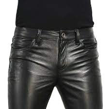 Best Selling <b>Men's</b> Premium Quality Lightweight <b>Leather</b> <b>Pants</b> High Street Winter Casual Wear Mid Waist Button Fly Closure Dark - Product Image 2