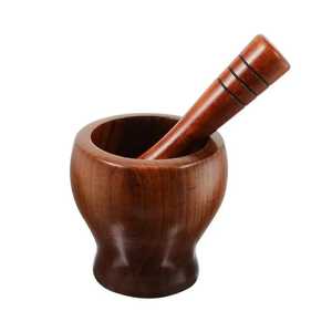 Skies Trader Ensemble mortier et pilon en bois foncé à motif incrusté, broyeur manuel d'herbes et d'épices, presse-ail, bol de broyage de cuisine - Product Image 3