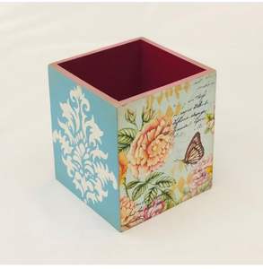 Portalápices Cuadrado Metálico con Impresión UV, Diseño Estético, Color Blanco y Azul, Organizador de Escritorio para Brochas de Maquillaje y Artículos de Oficina - Product Image 5