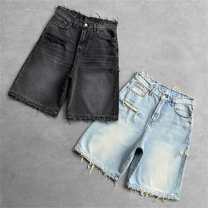 Shorts en jean délavé personnalisés de haute qualité pour homme, style streetwear décontracté, coupe oversize, effet usé, séchage rapide - Product Image 1