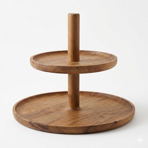 Soporte de Pastel de Madera de Acacia Ecológico de 2 Niveles, Torre Redonda Rústica para Cupcakes y Bandeja para Servir Postres, Ideal para Bodas y Panaderías - Product Image 3